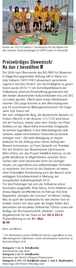 Literaturwettbewerb in slowenischer Sprache pisana PROMLAD